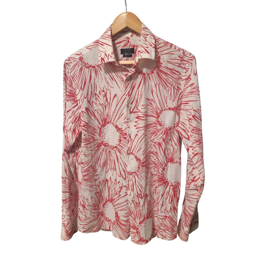 ZARA Man Off White Red Floral Button Down Shirt M Casual Streetwear Summer - Picture 4 of 11